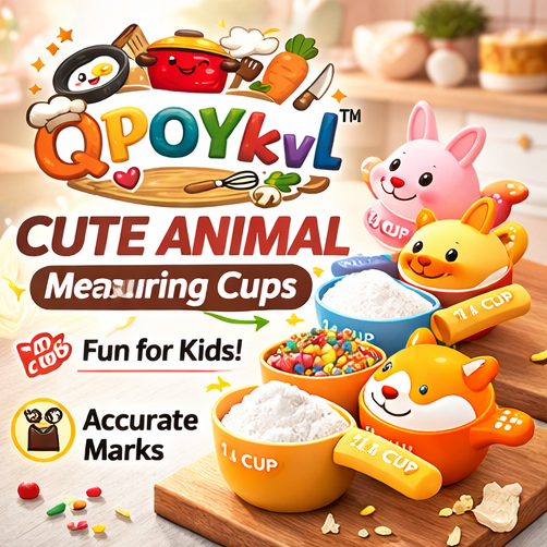 QPOYkvl™ Cute Animal Measuring Cups – Fun Animal Shaped Measuring Cup Set for Baking, Kids Cooking Tools