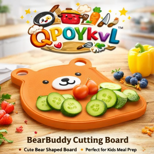 QPOYkvl™ BearBuddy Cutting Board – Cute Animal Shaped Chopping Board for Kids, Food Prep, Colorful Kitchen Tool