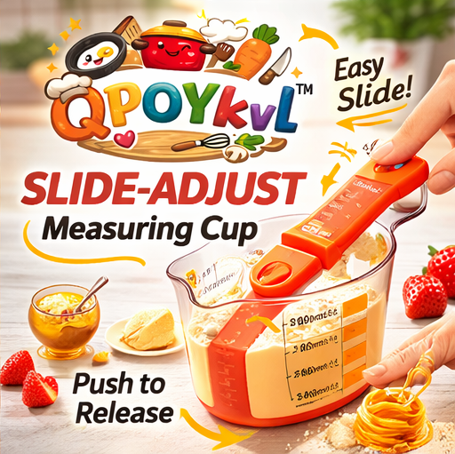 QPOYkvl™ SlideAdjust Measuring Cup – Adjustable Measuring Cup for Baking Ingredients, Flour, Sugar & Sticky Foods